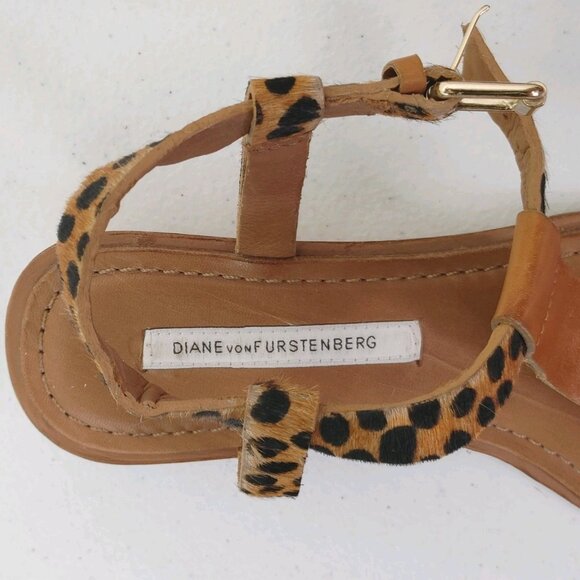 Diane von Furstenberg Dion Cheetah Leather Thong Sandals Women's Size 7 - Picture 10 of 11